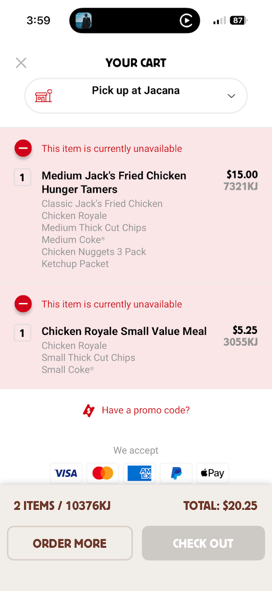 Menu, Hungry Jack's Burgers Jacana
