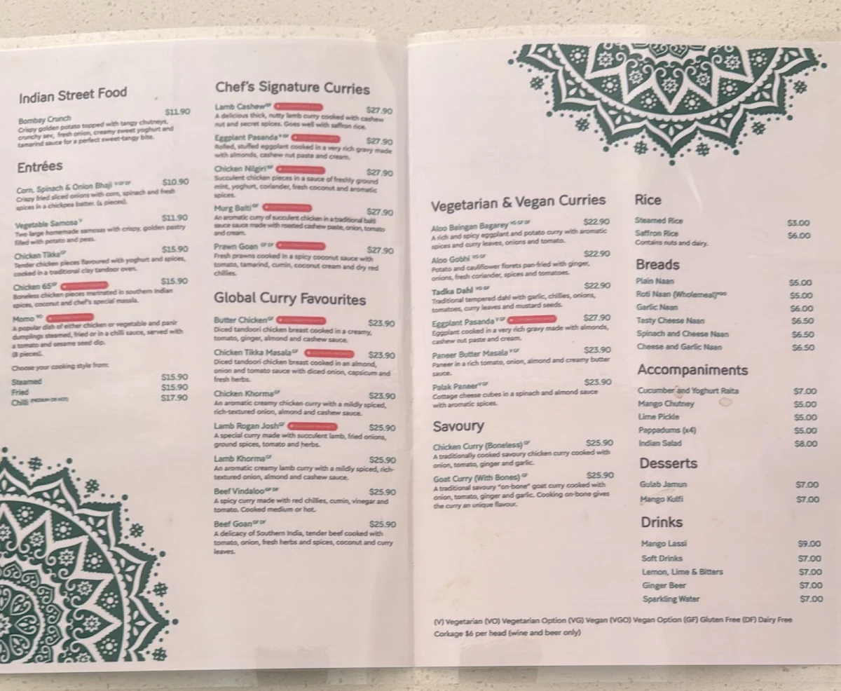 Menu, The kari indian restaurant