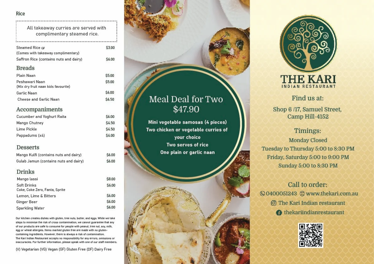 Menu, The kari indian restaurant