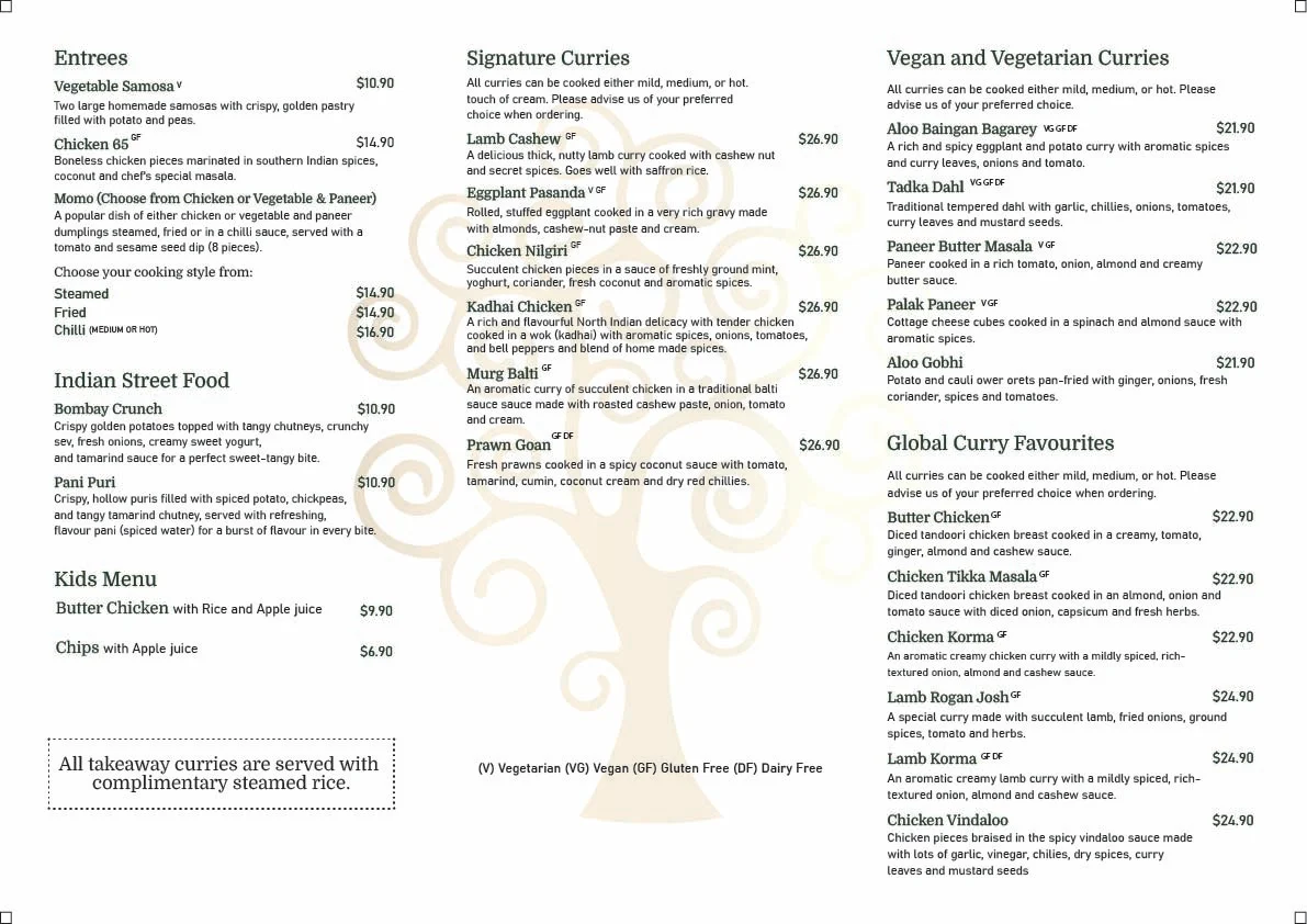 Menu, The kari indian restaurant