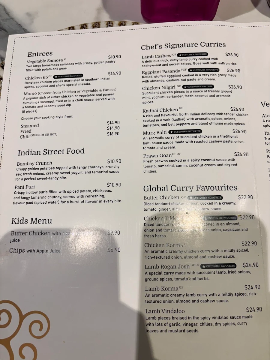 Menu, The kari indian restaurant