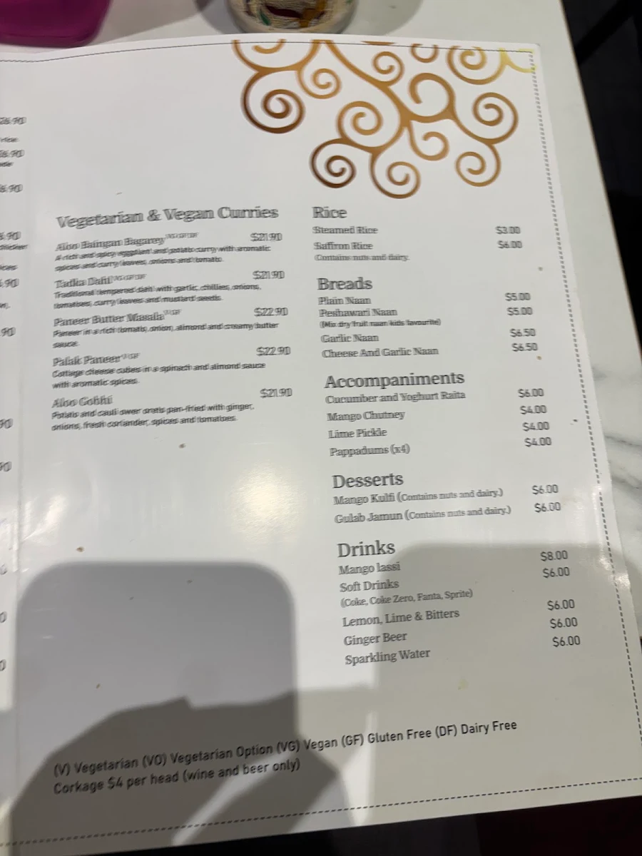 Menu, The kari indian restaurant