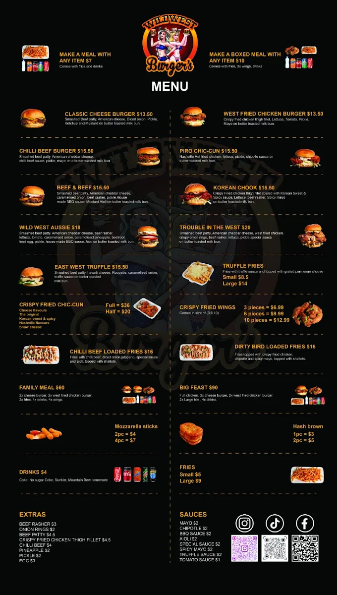 Menu, Wild West Burger’s Chatswood