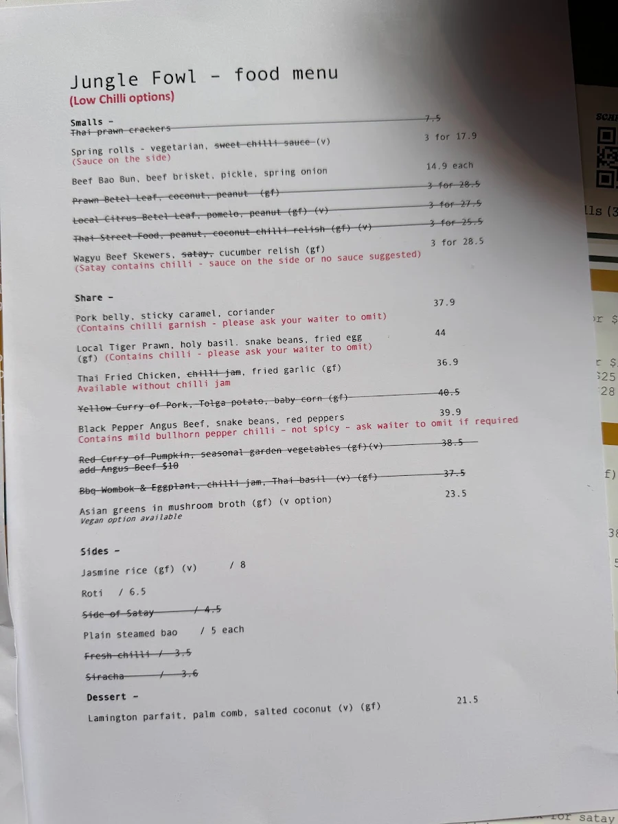 Menu, Jungle Fowl