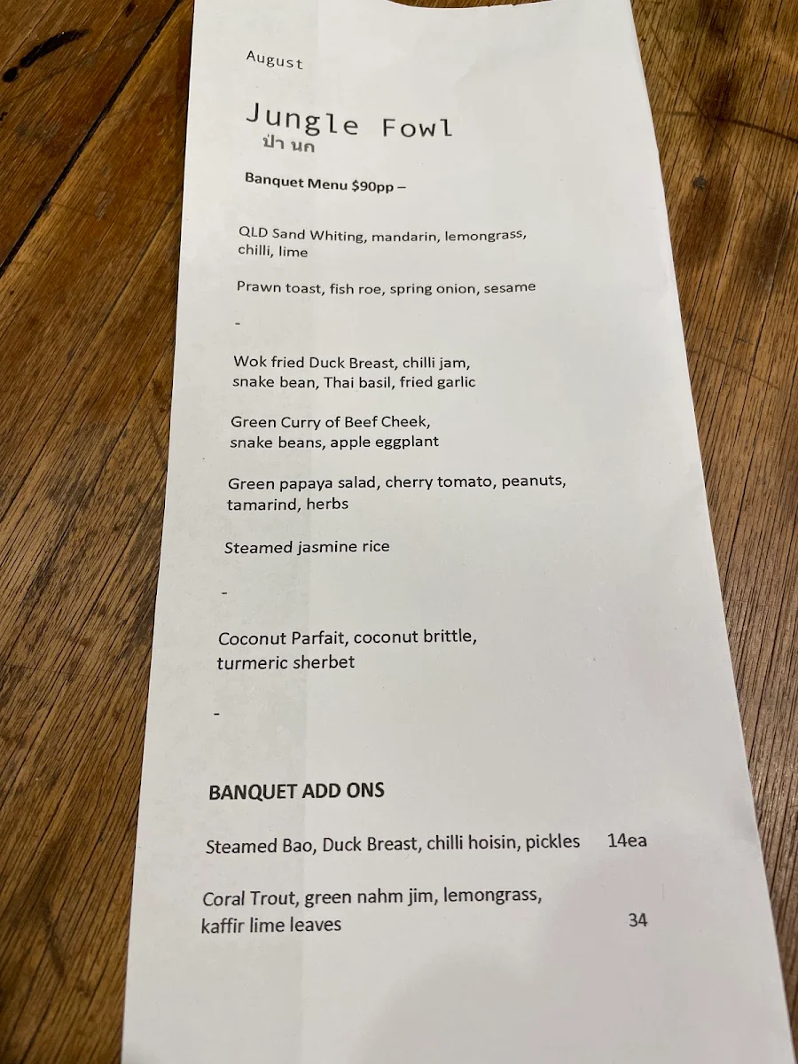 Menu, Jungle Fowl