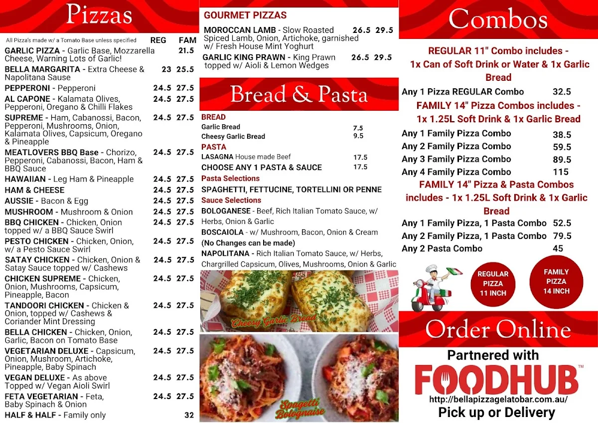 Menu, Bella Pizza & Gelato