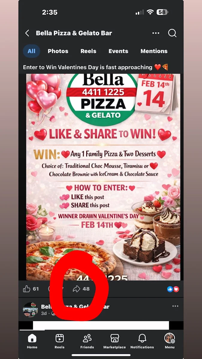 Menu, Bella Pizza & Gelato