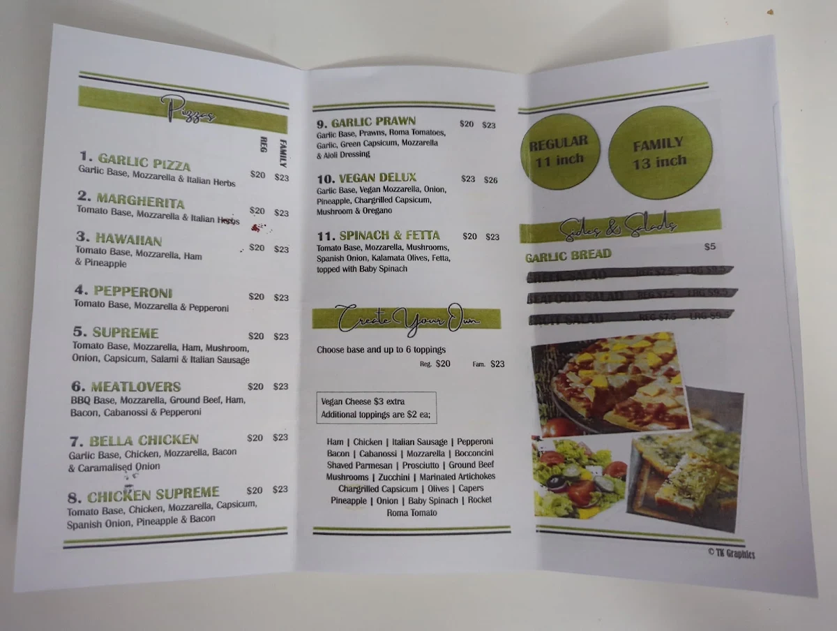 Menu, Bella Pizza & Gelato