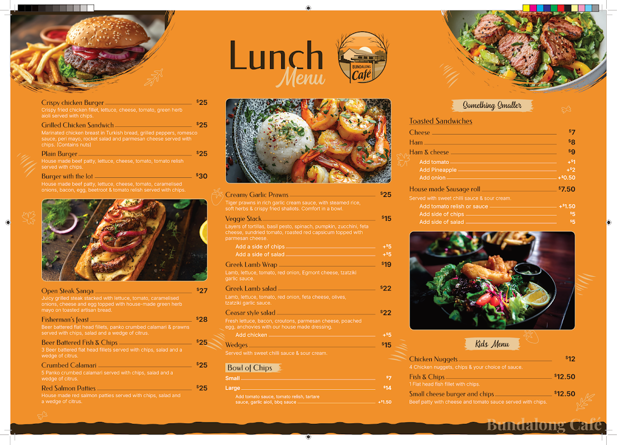 Menu, Bundalong Cafe