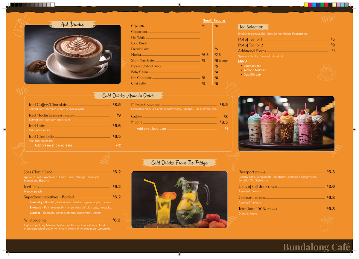 Menu, Bundalong Cafe