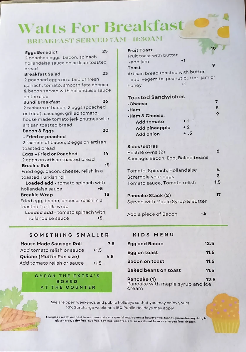 Menu, Bundalong Cafe