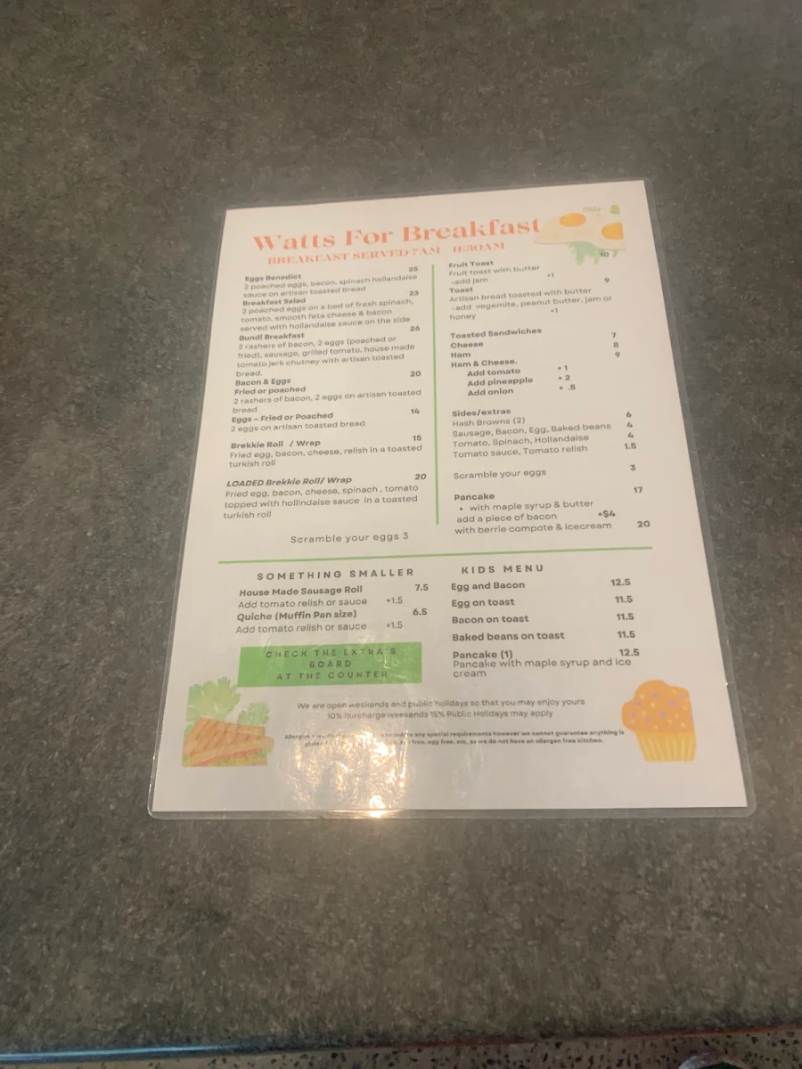 Menu, Bundalong Cafe