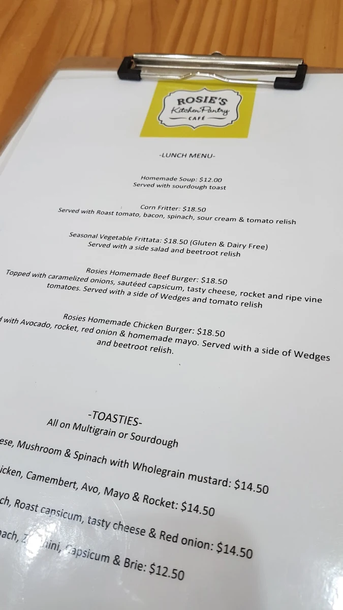 Menu, Rosie's Kitchen Pantry