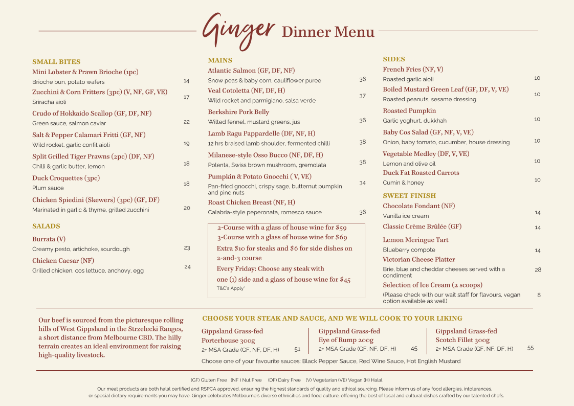 Menu, Ginger