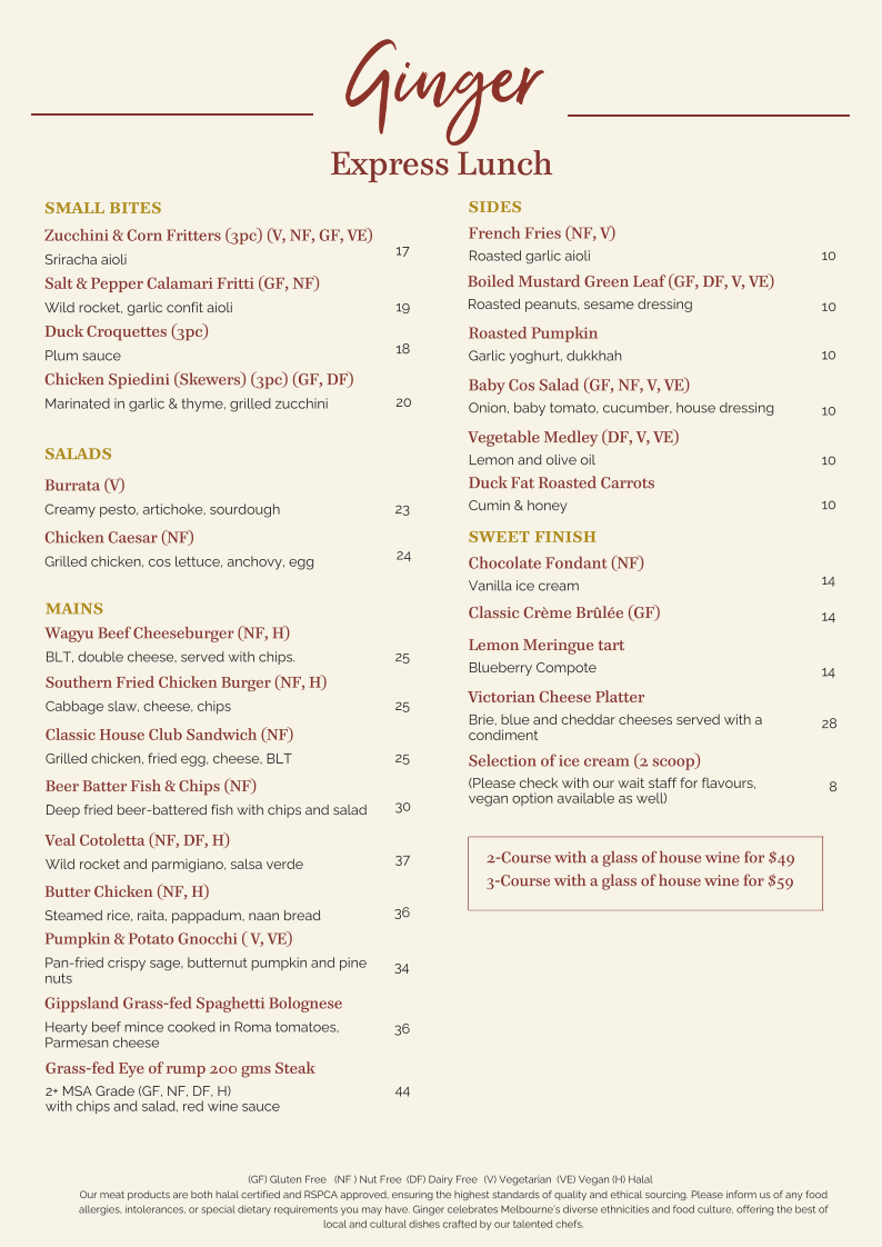 Menu, Ginger