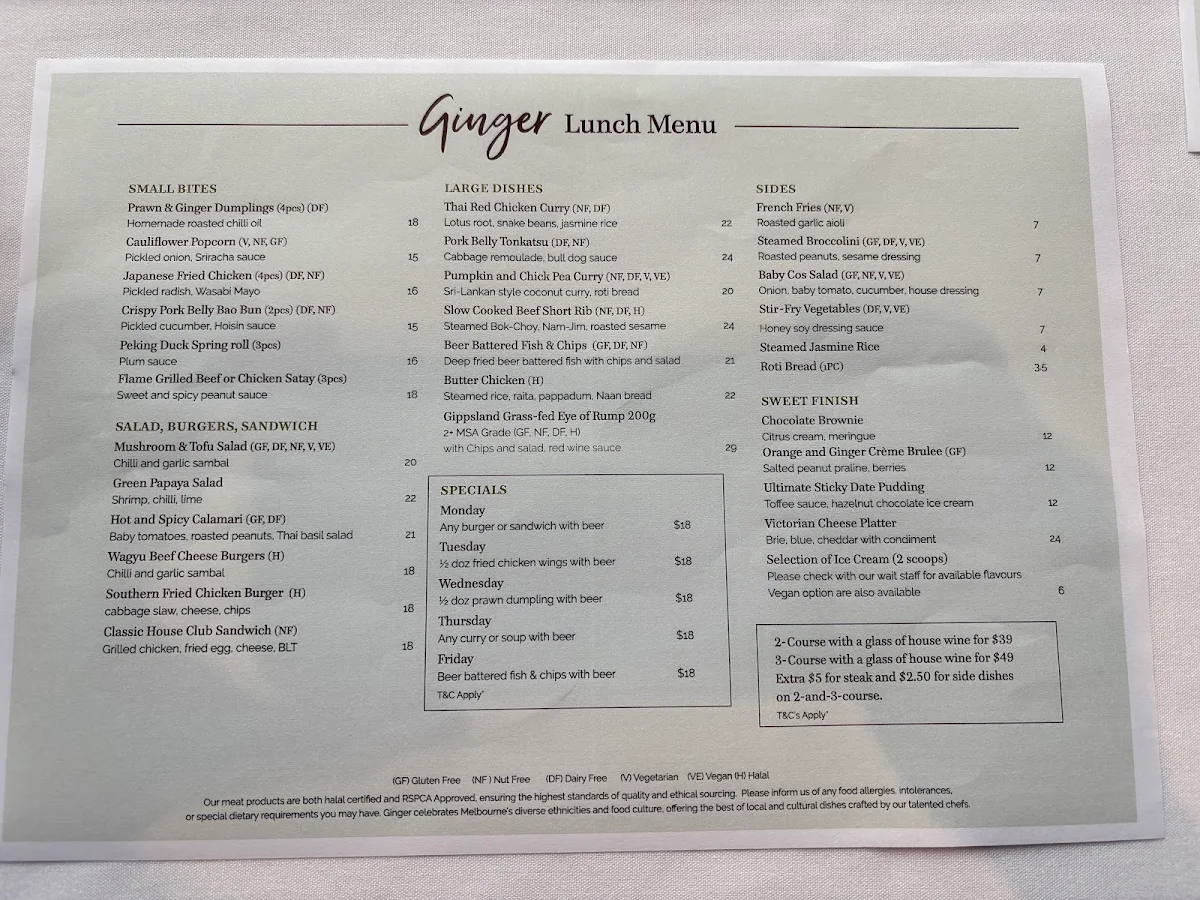 Menu, Ginger