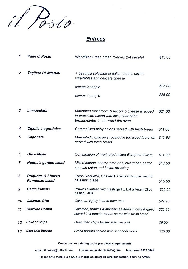 Menu, Da Toto