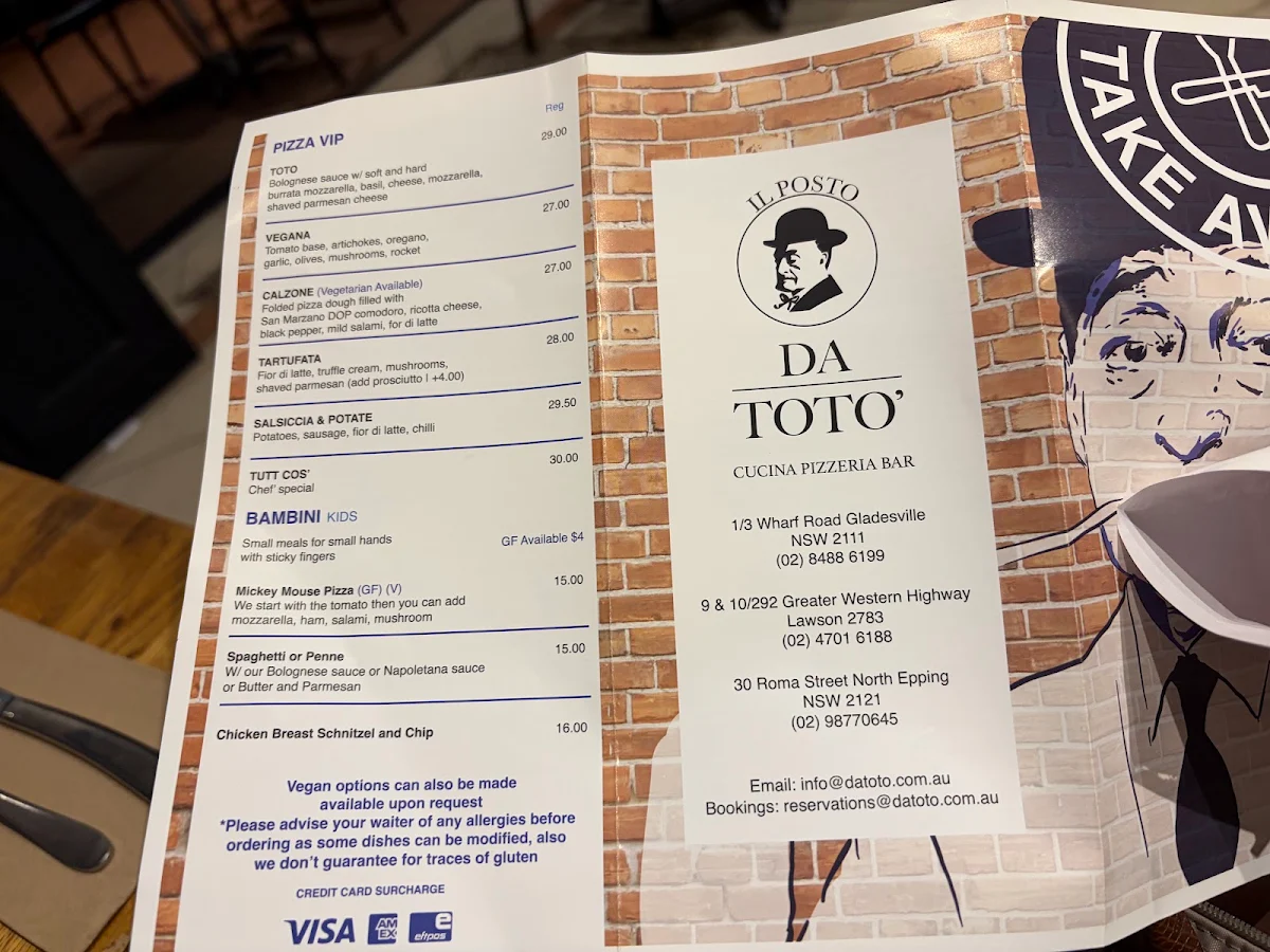 Menu, Da Toto