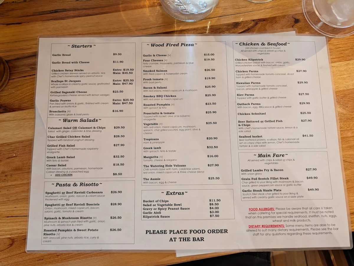 Menu, The Watering Hole Tavern