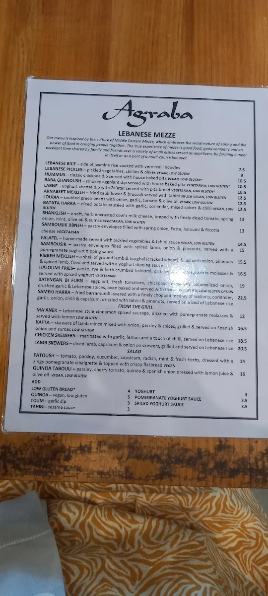 Menu, Errol's