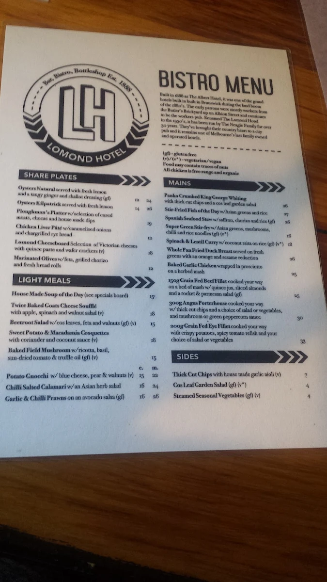 Menu, The Lomond Hotel