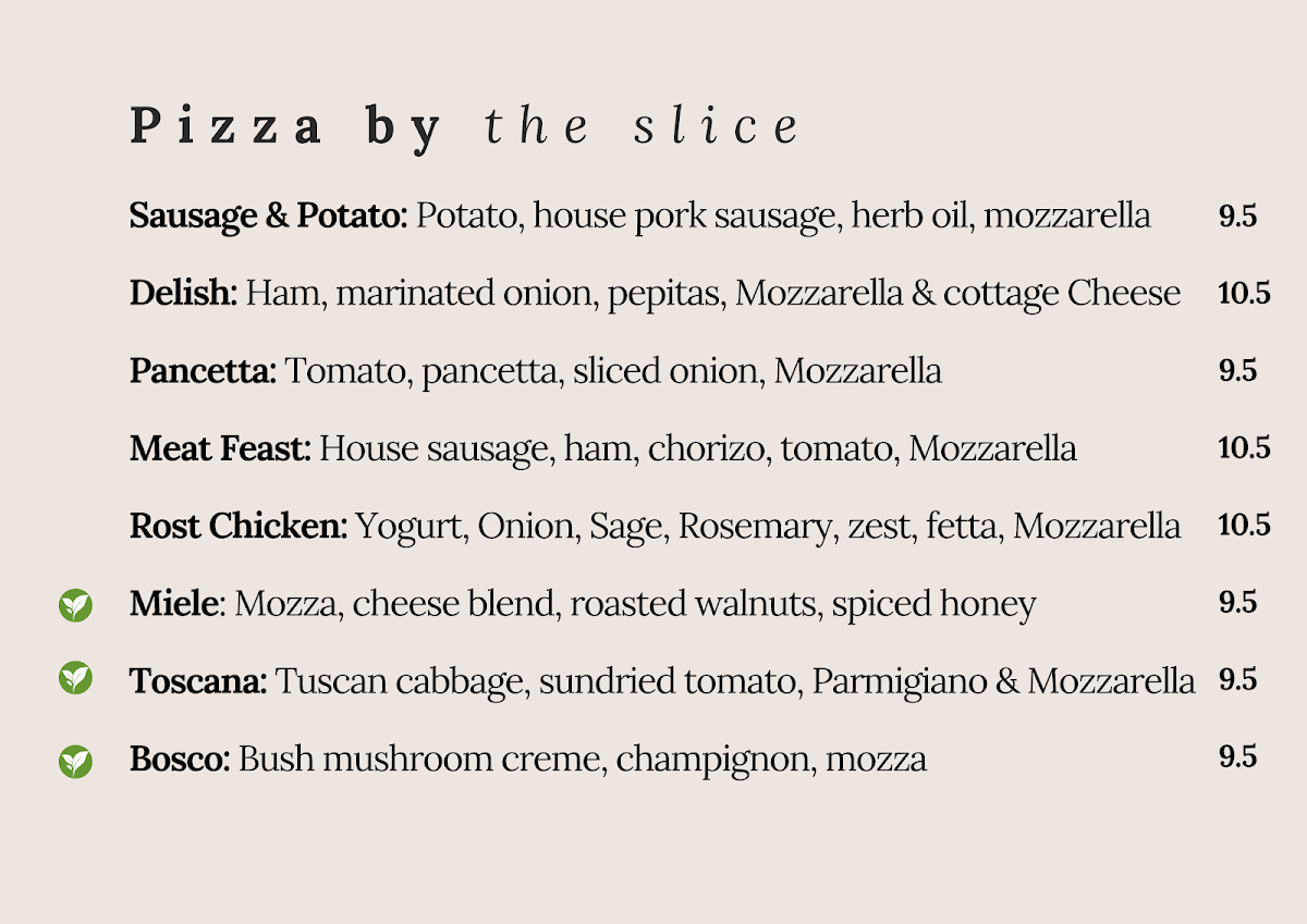 Menu, Fermento Pizza Joint