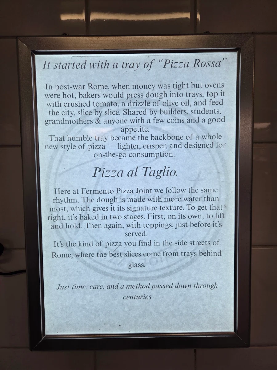 Menu, Fermento Pizza Joint