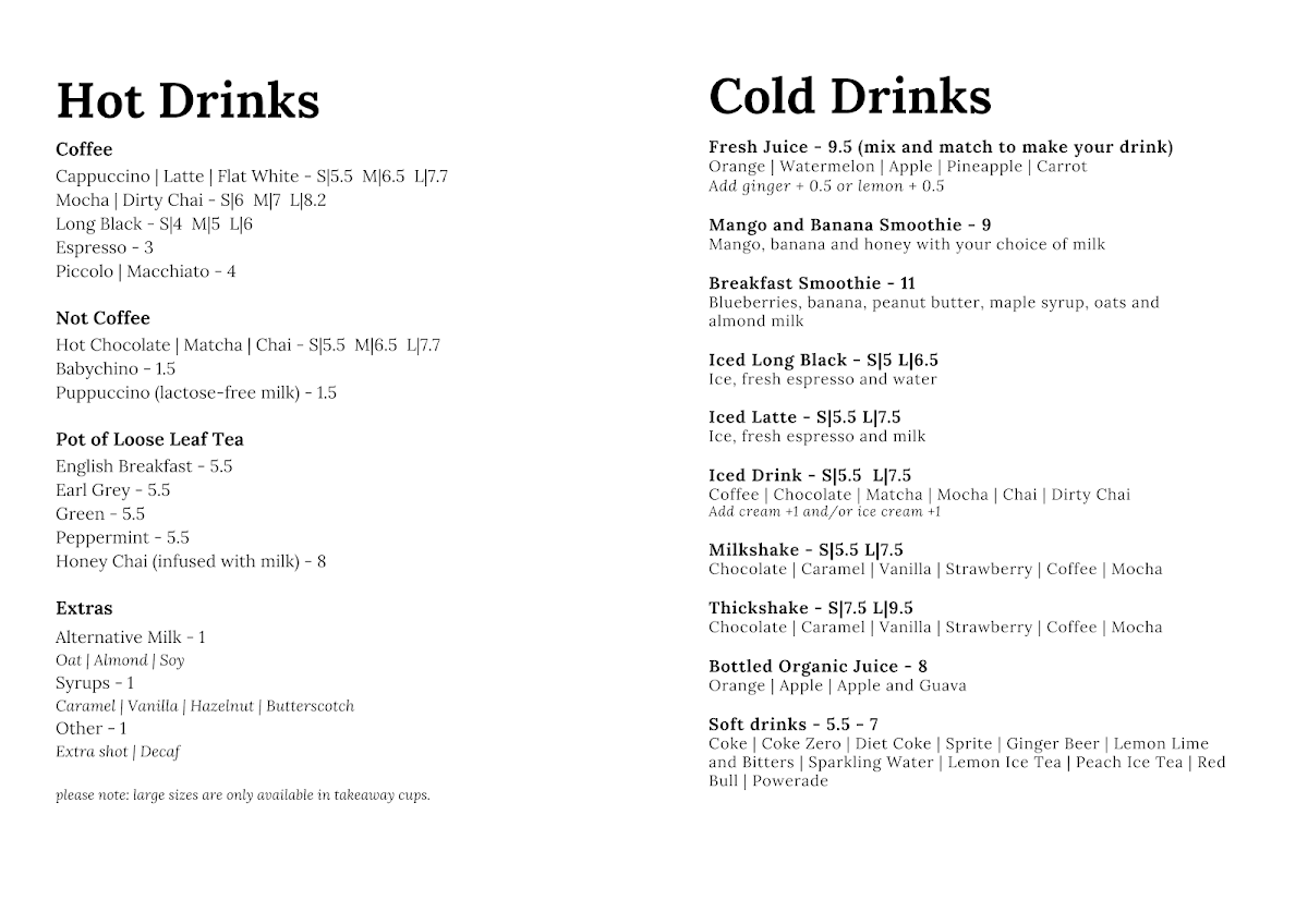 Menu, Carlo's Wagga Wagga