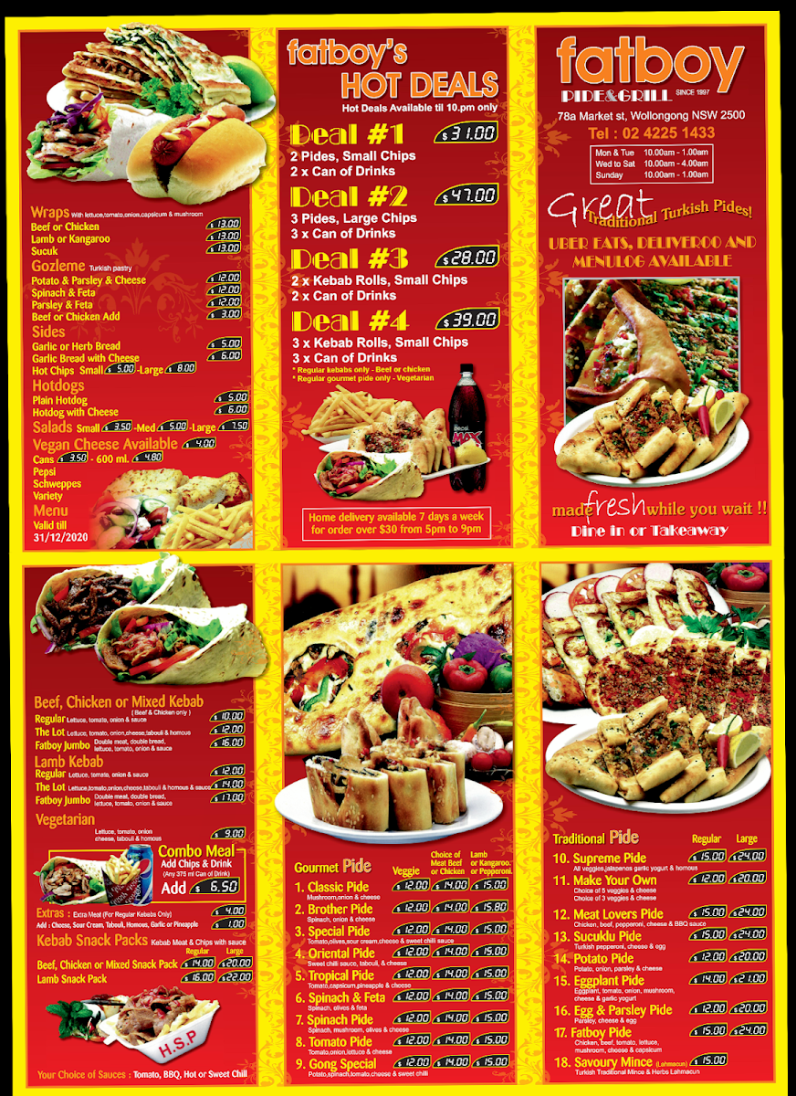 Menu, Fat Boy Grill & Pide