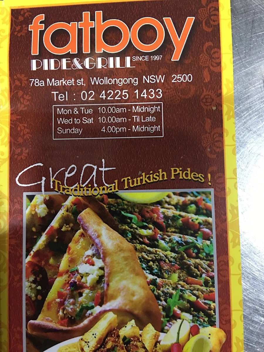 Menu, Fat Boy Grill & Pide