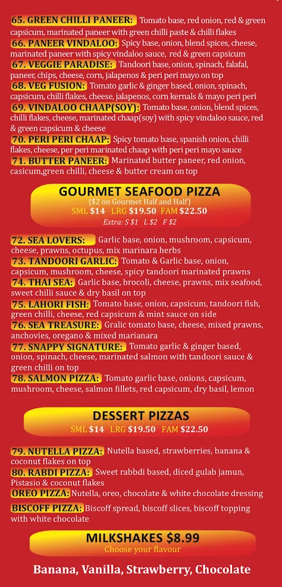 Menu, Snappys Pizza and Kebab