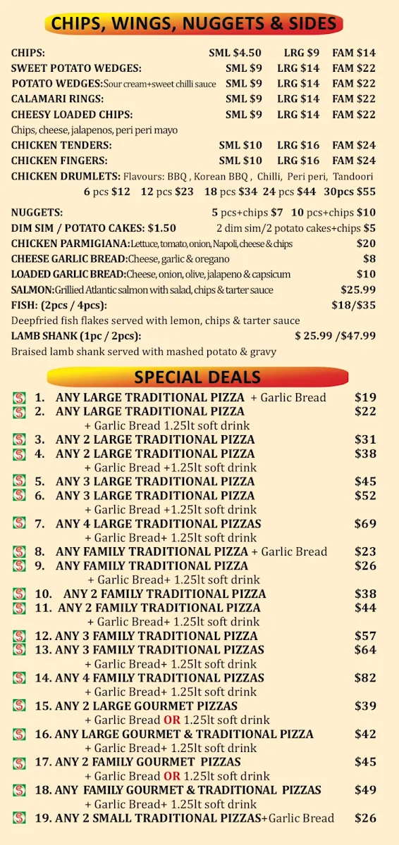 Menu, Snappys Pizza and Kebab