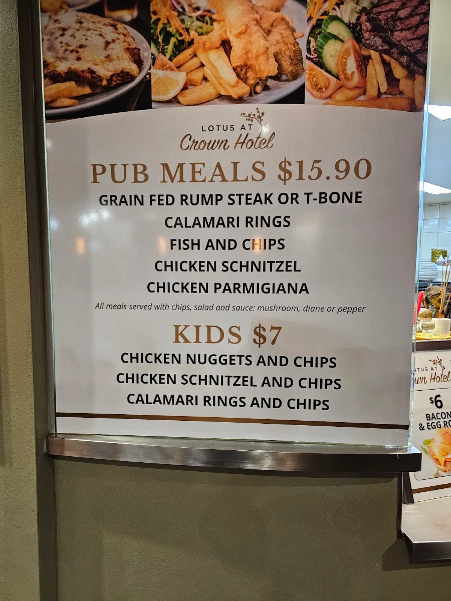 Menu, Crown Hotel Revesby
