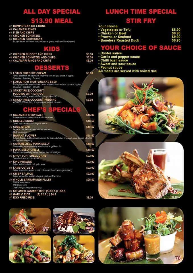 Menu, Crown Hotel Revesby
