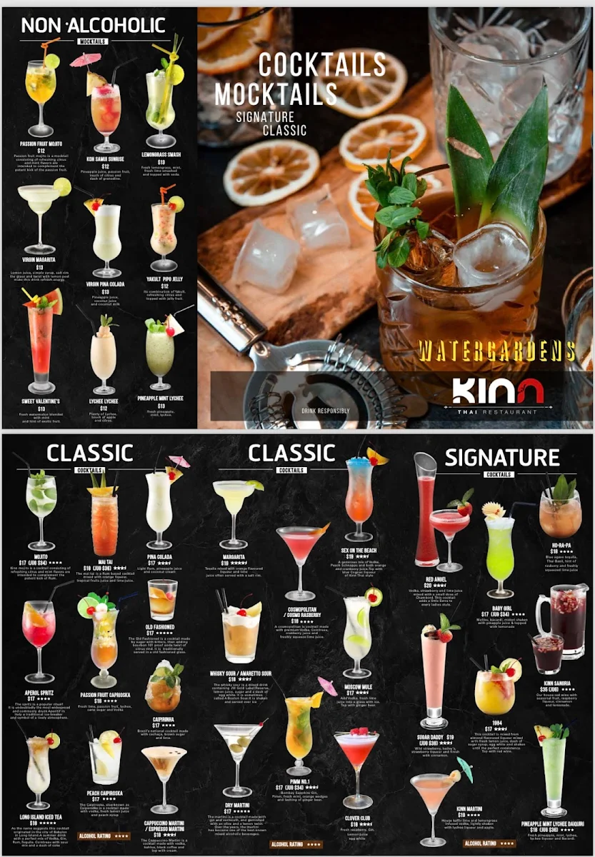 Menu, Kinn Thai Watergardens