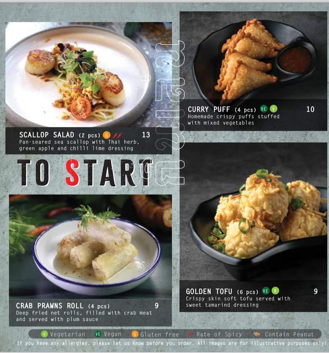 Menu, Kinn Thai Watergardens