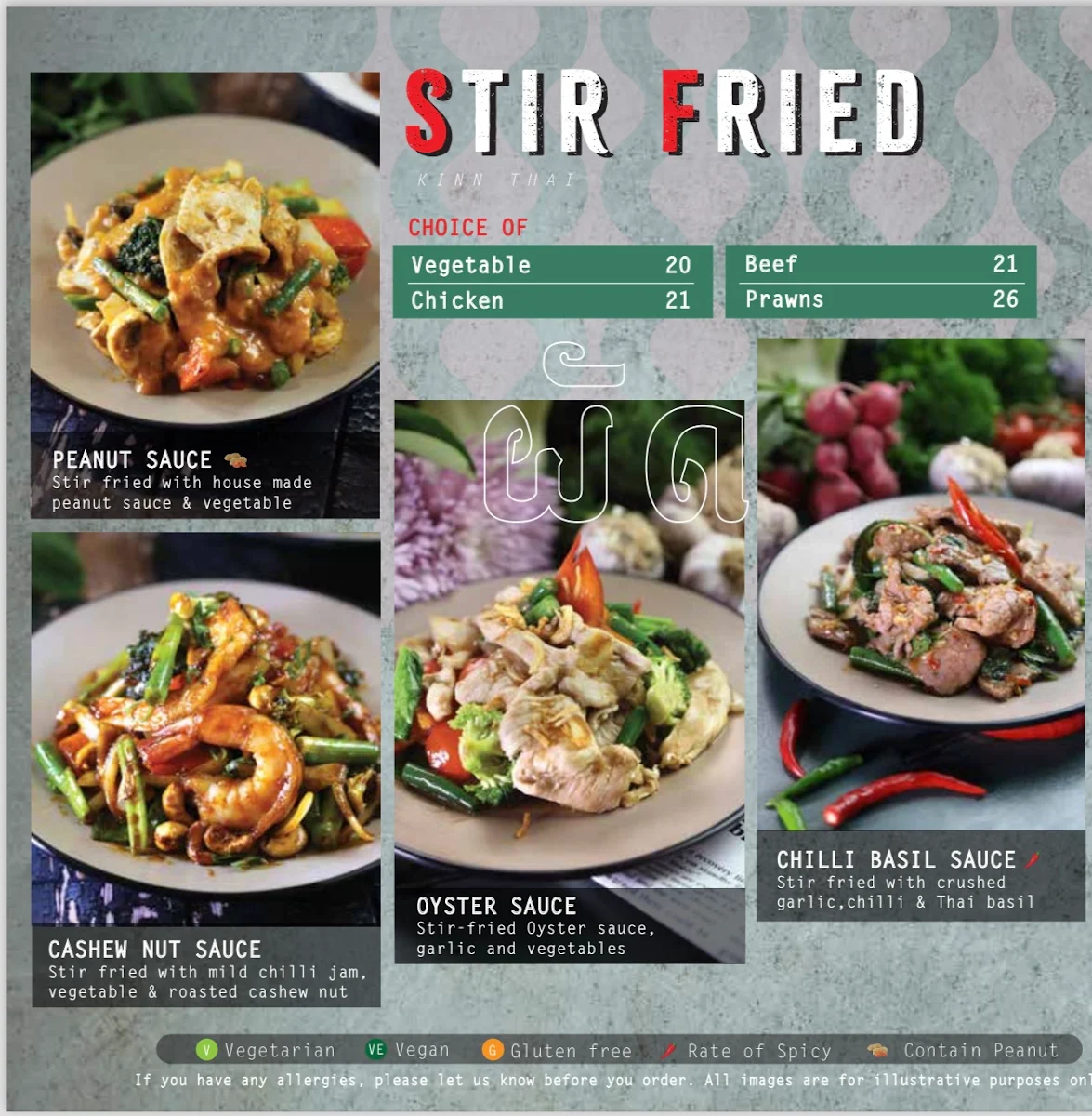 Menu, Kinn Thai Watergardens