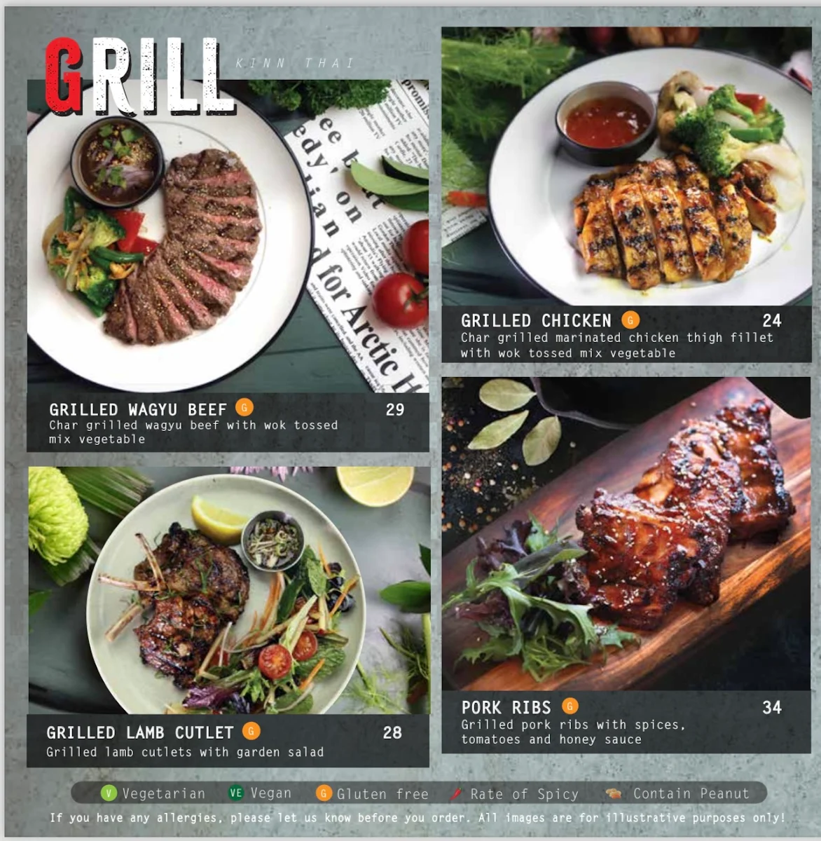 Menu, Kinn Thai Watergardens