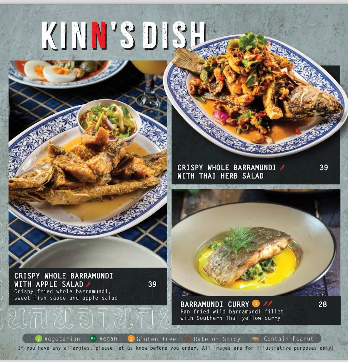 Menu, Kinn Thai Watergardens