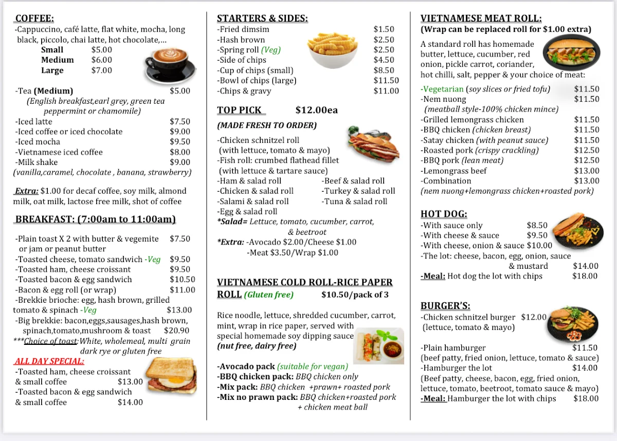 Menu, Pitt Street Café