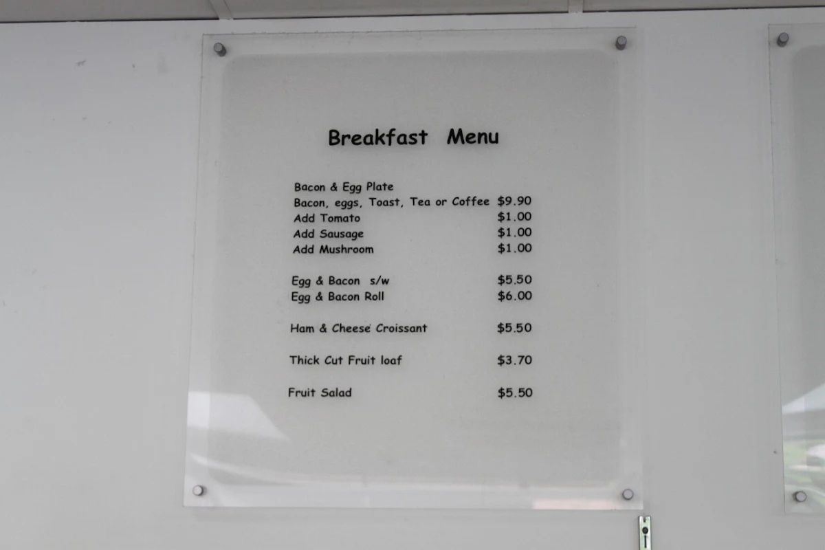 Menu, Pitt Street Café