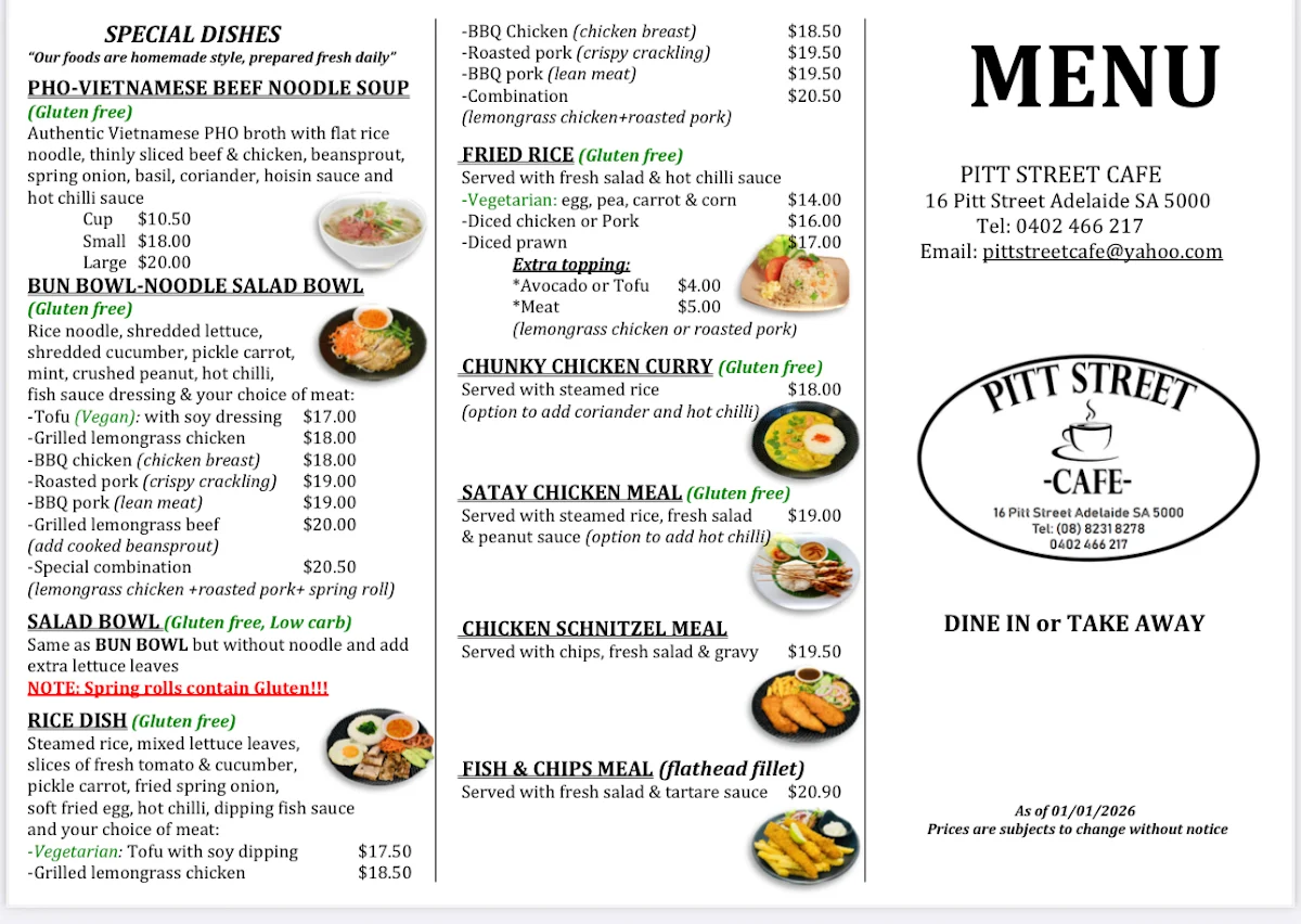 Menu, Pitt Street Café