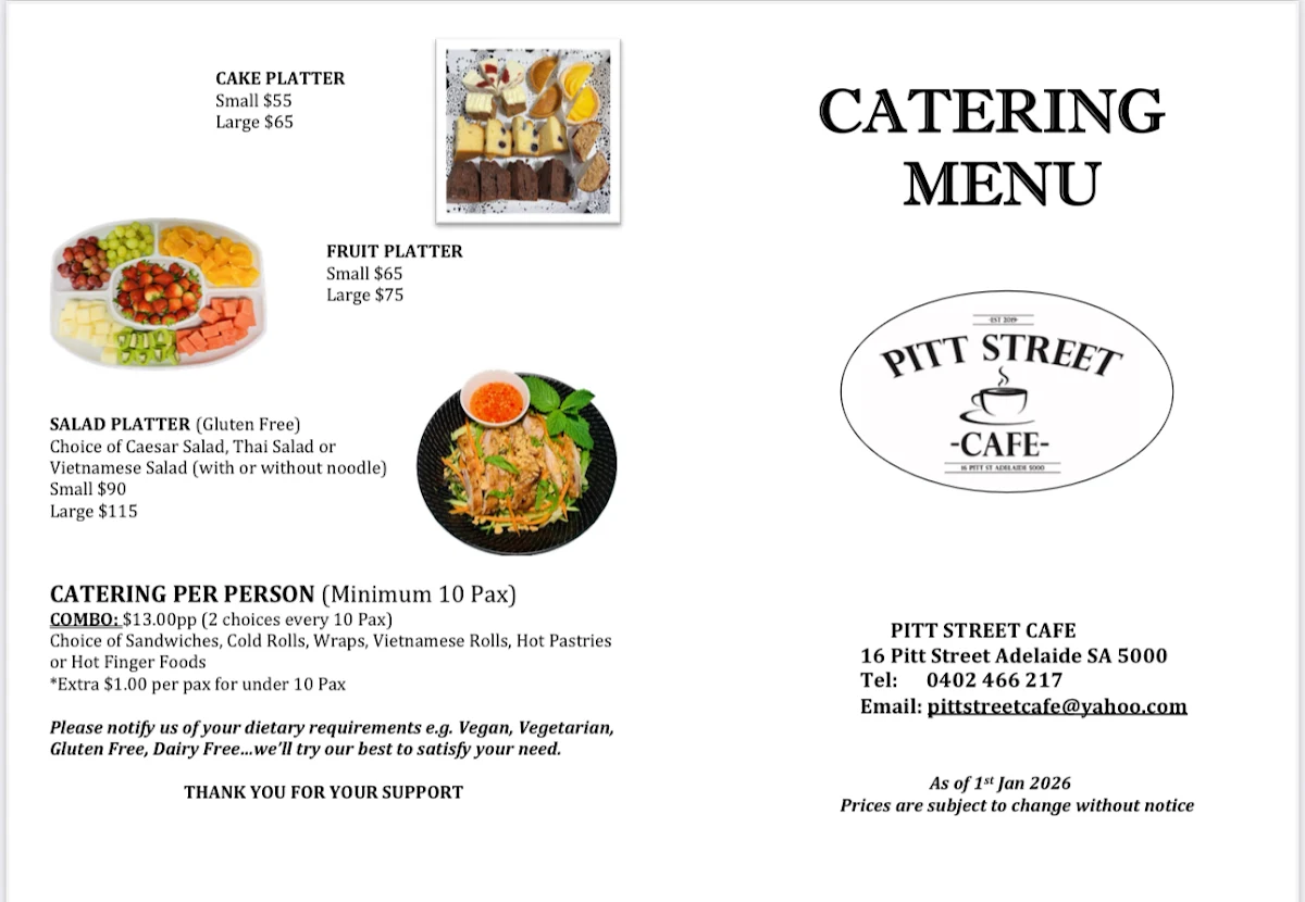 Menu, Pitt Street Café