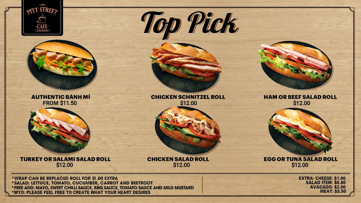 Menu, Pitt Street Café
