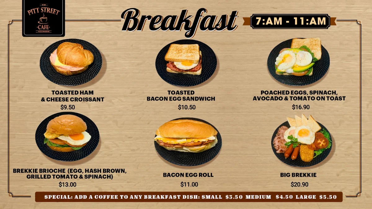 Menu, Pitt Street Café