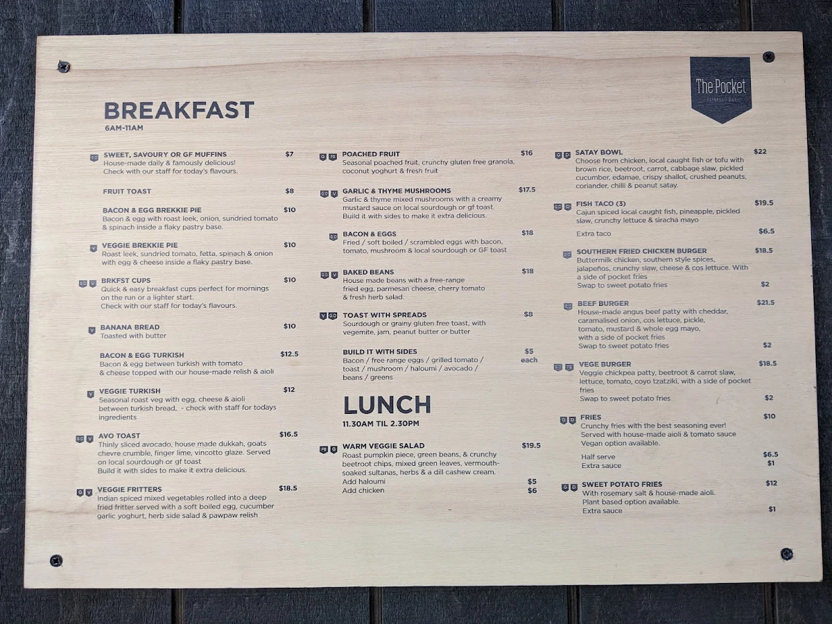 Menu, The Pocket Espresso Bar.