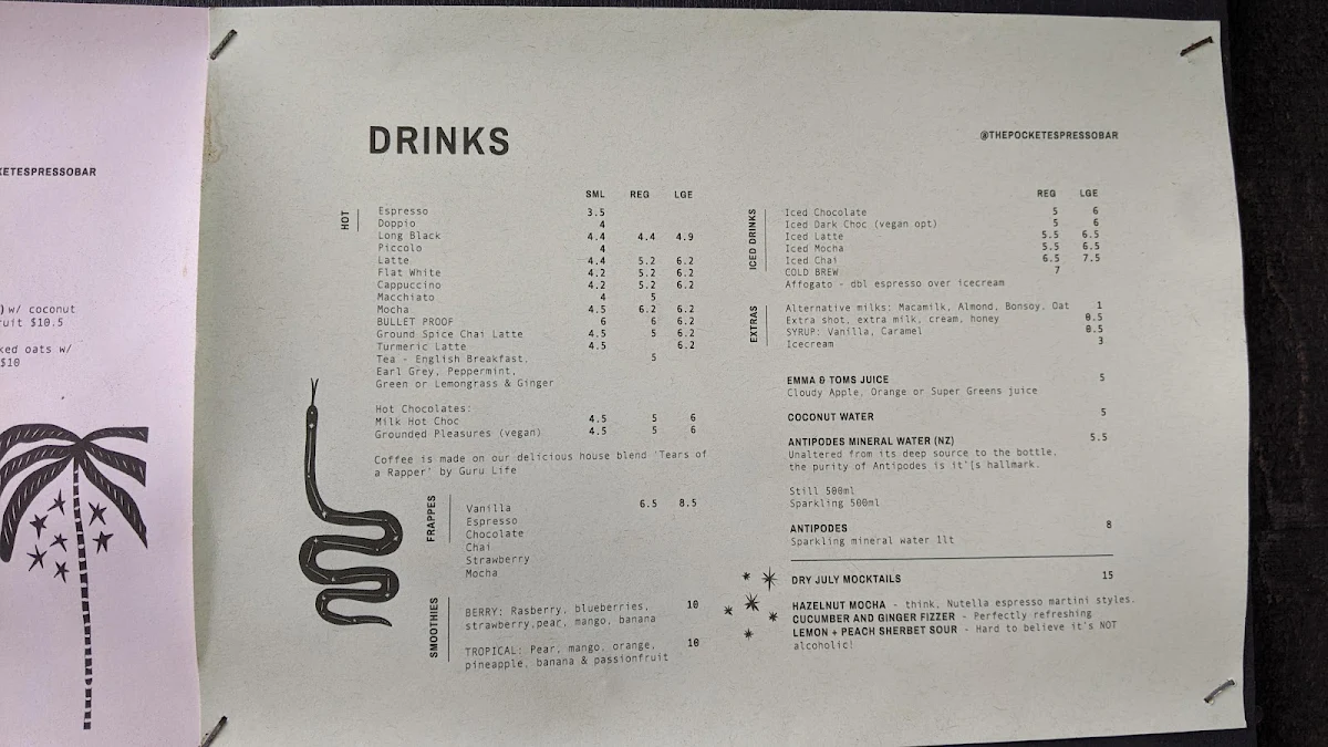 Menu, The Pocket Espresso Bar.