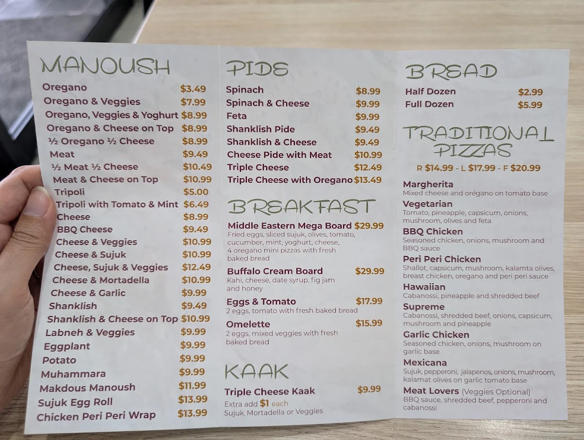 Menu, Zaatar and Zaytoon