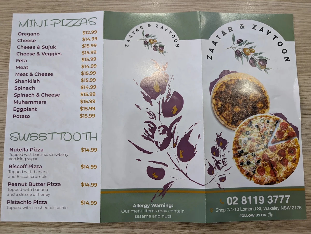 Menu, Zaatar and Zaytoon