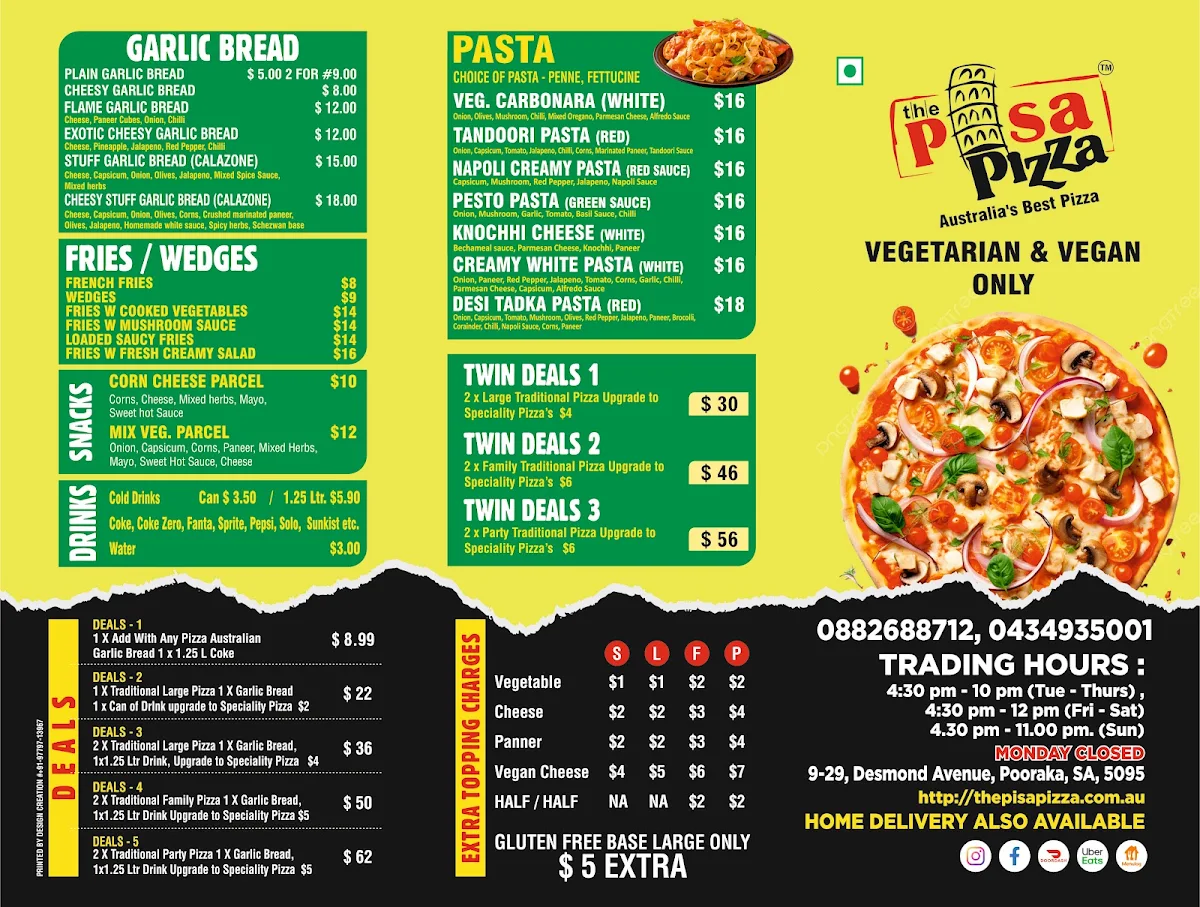 Menu, THE PISA PIZZA